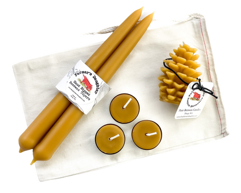 Beeswax Taper + Pinecone Gift Set