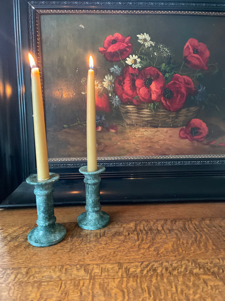 Vintage Green Marble Candlestick Holders