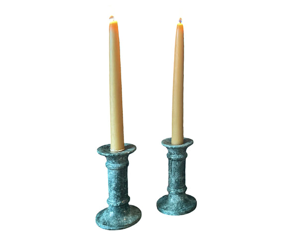 Vintage Green Marble Candlestick Holders