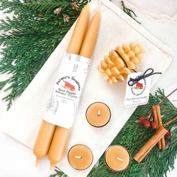 Beeswax Taper + Pinecone Gift Set