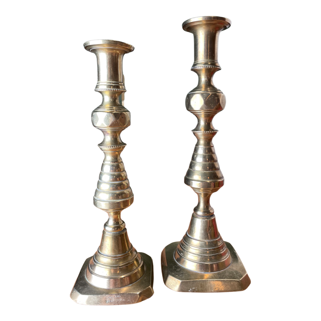 19th Century Antique English Brass Candlestick Set