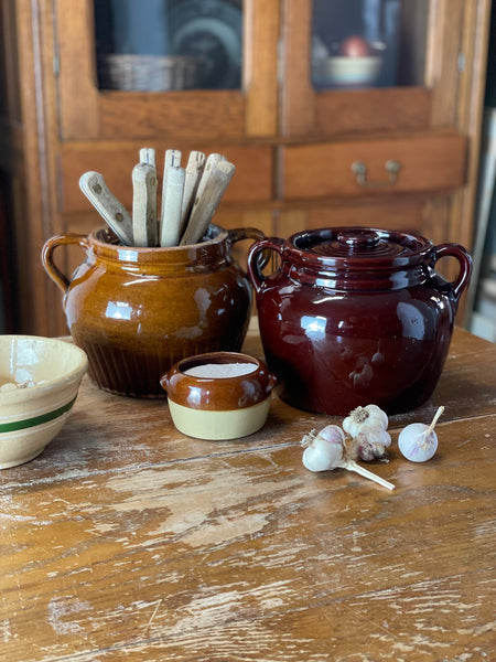 Vintage Brown Crockery Bean Pot