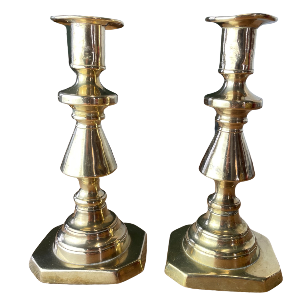 Antique English Brass Candlestick Holder Set - Farmers Daughter