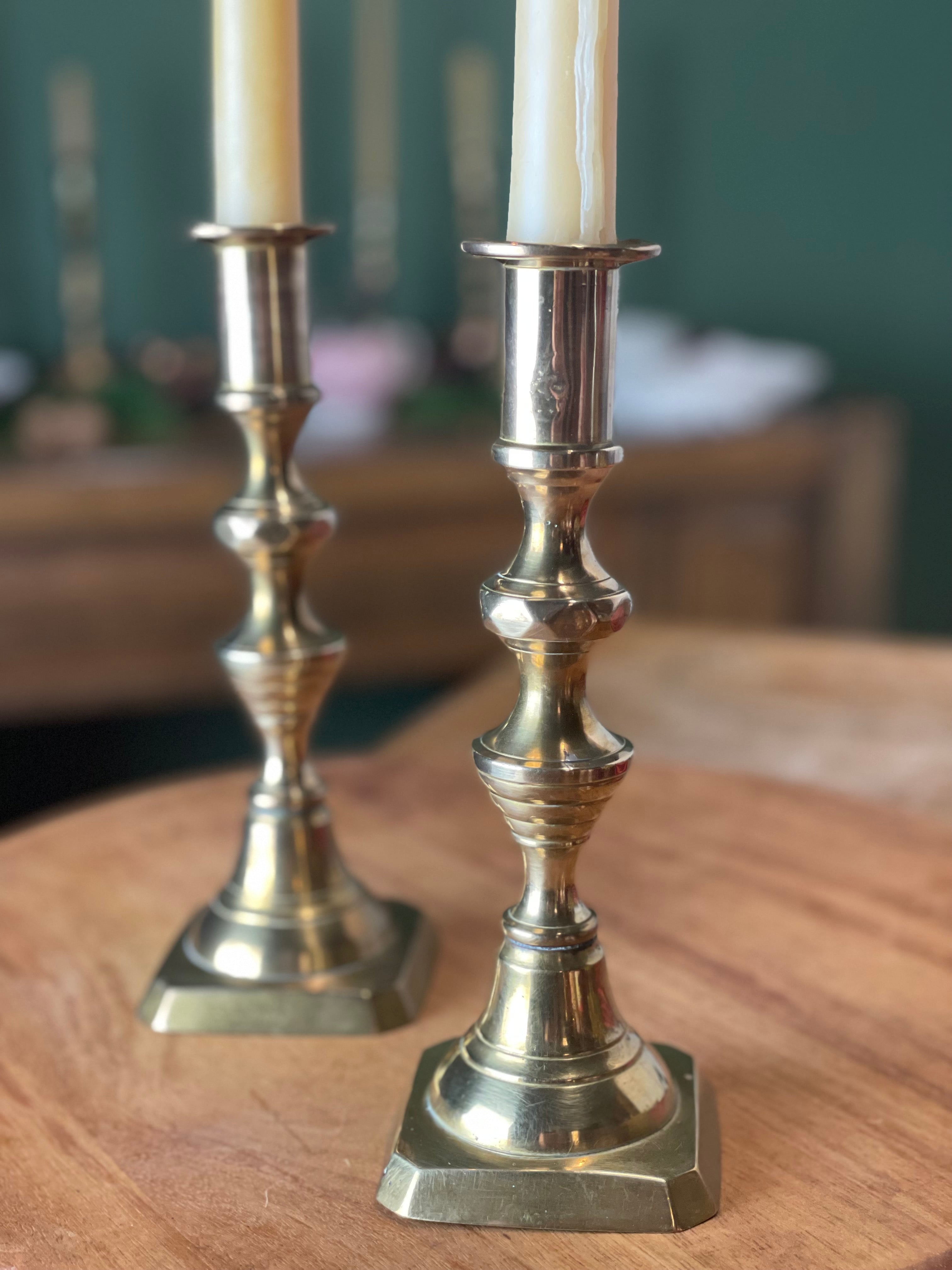 Antique English Brass Candlestick Holder Set