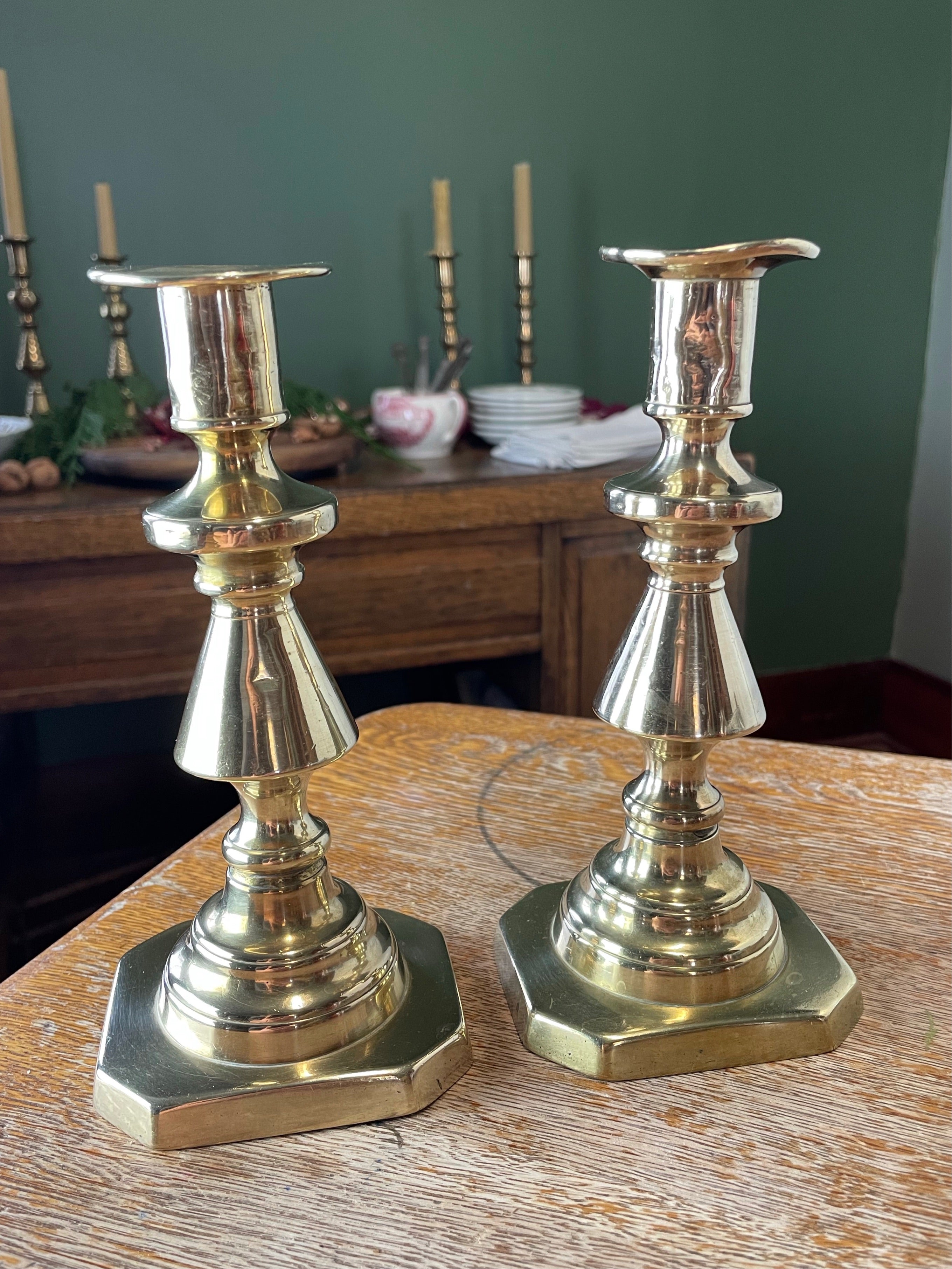 Antique English Brass Candlestick Holder Set - Farmers Daughter