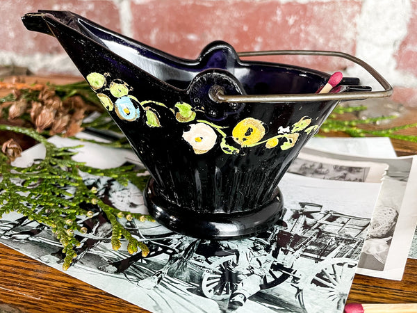 Miniature glass decorative coal bucket
